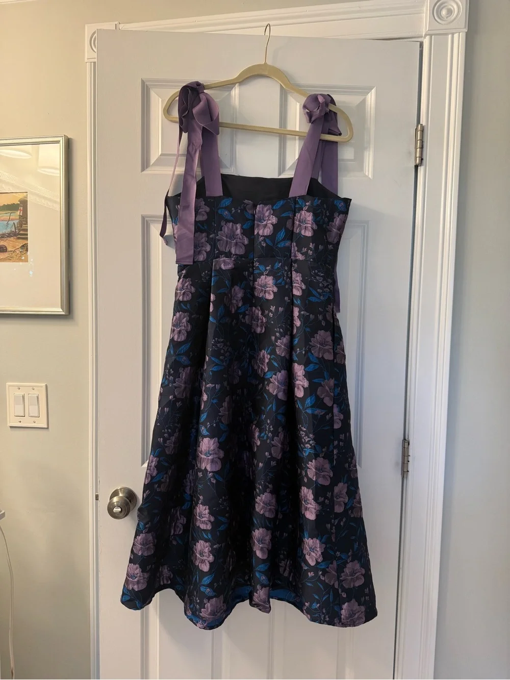 NWT Sugarlips Floral Jacquard Tie-Shoulder Pleated Midi Dress - Picture 9 of 15